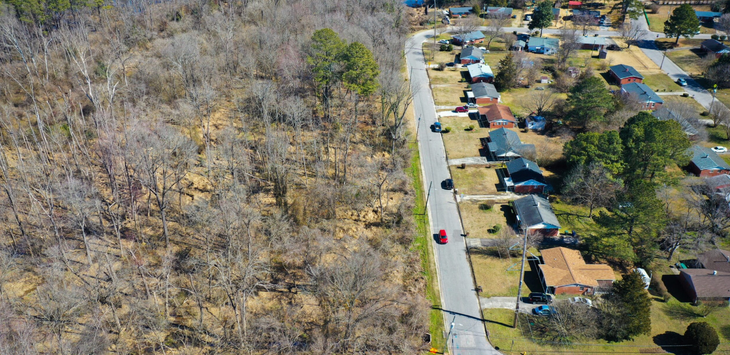 Homes in Raleigh, North Carolina butt up against a large stand of trees