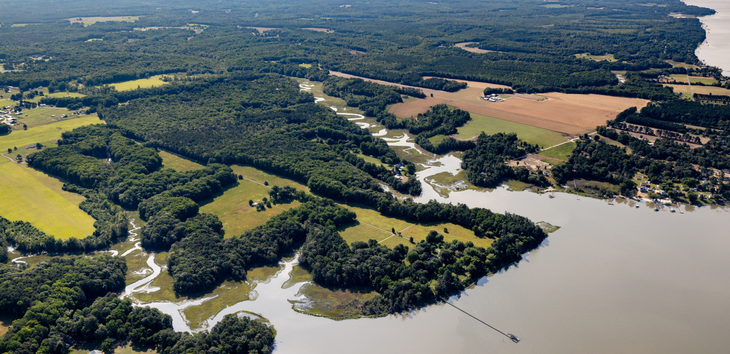An aerial photograph of Werowocomoco, the lost Native American village in Virginia, now part of the Captain John Smith Chesapeake National Historic Trail