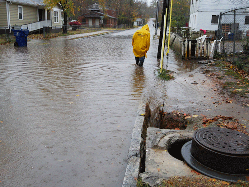 Evidence of the chronic flooding in Atlanta’s west side neighborhoods is not hard to find, as shown in this photograph of Proctor Street near the future site of Kathryn Johnston Memorial Park. 