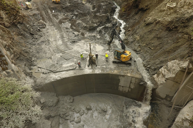 Aerial view of Eklutna Dam removal