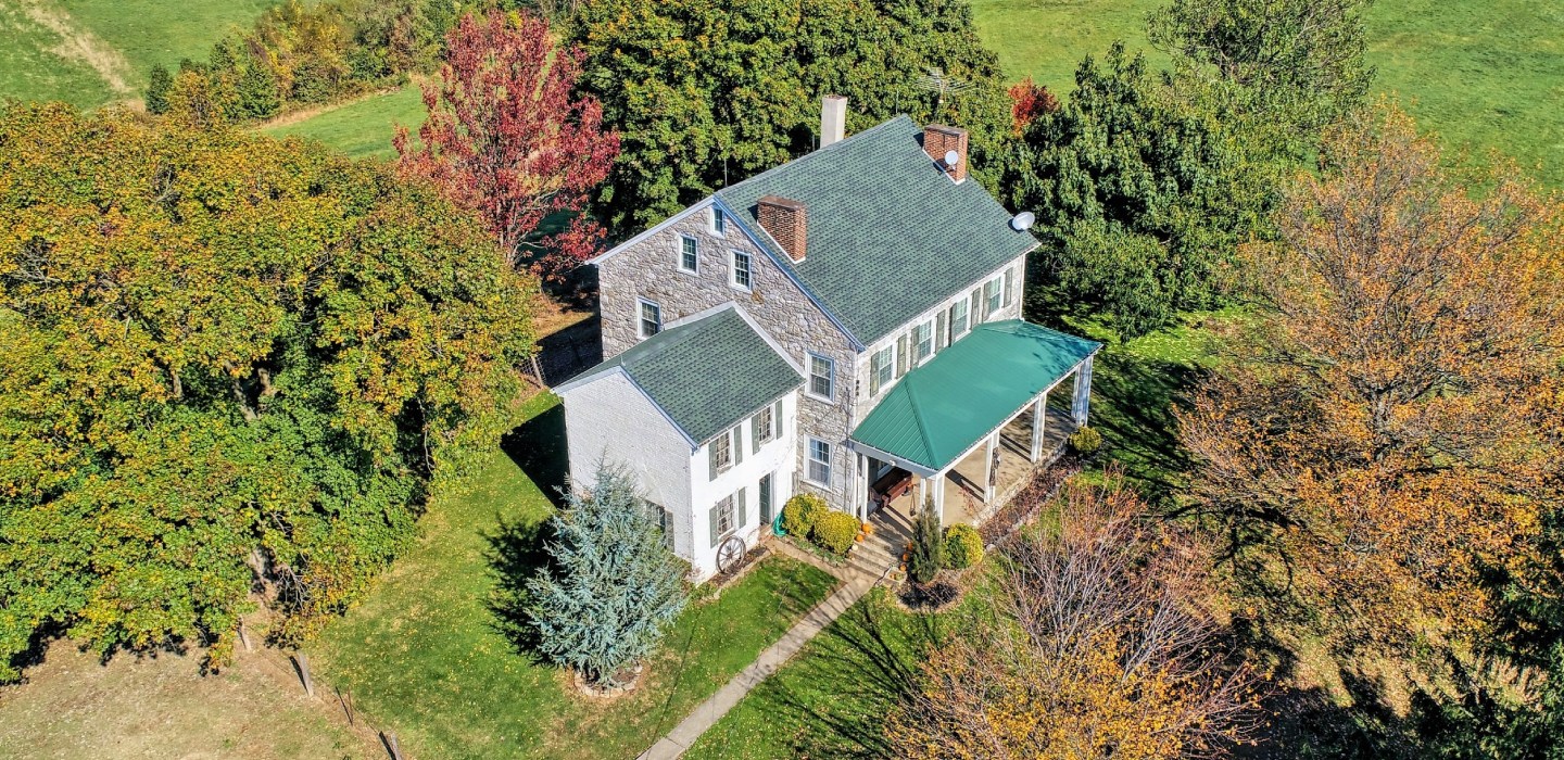 An aerial photograph showing the Mifflin House in Pennsylvania on a late summer, early fall day