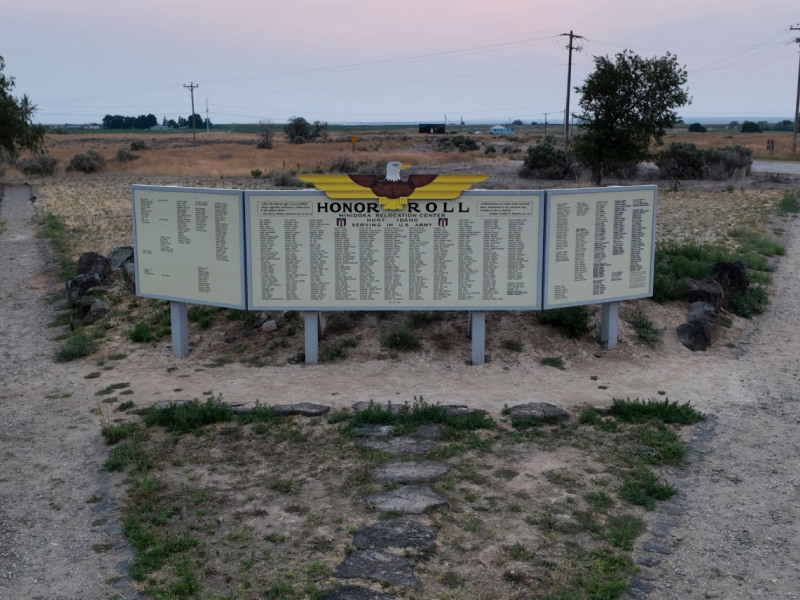 Replica of the original Minidoka Honor Roll, which is a huge plaque with the name of every Minidoka incarceree who had gone off to serve their country and fight for the U.S. in WWII. Photo by Richard Alan Hannon.