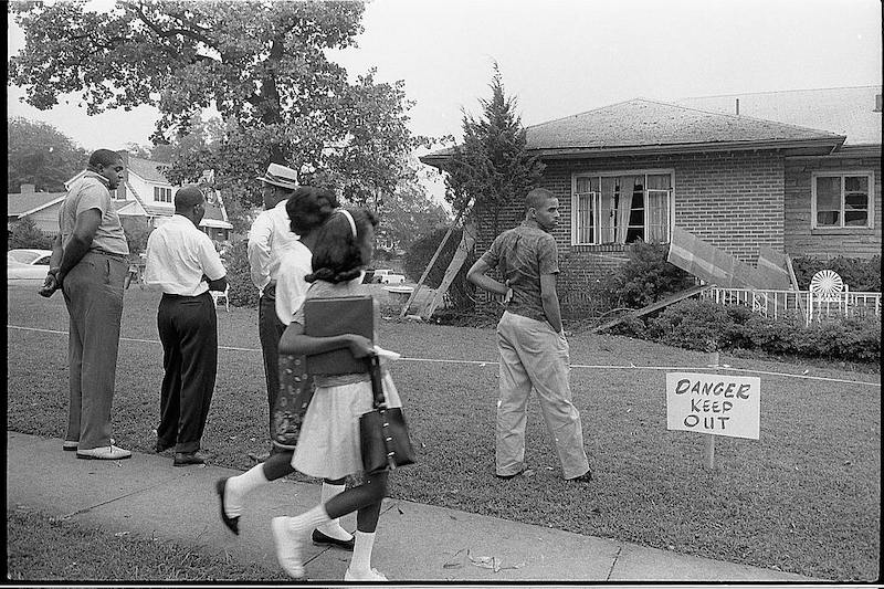 Viewing the bomb-damaged home of Arthur Shores in September 1963.