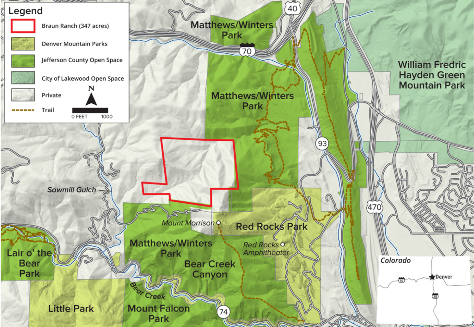 Map of the permanently protected Braun Ranch