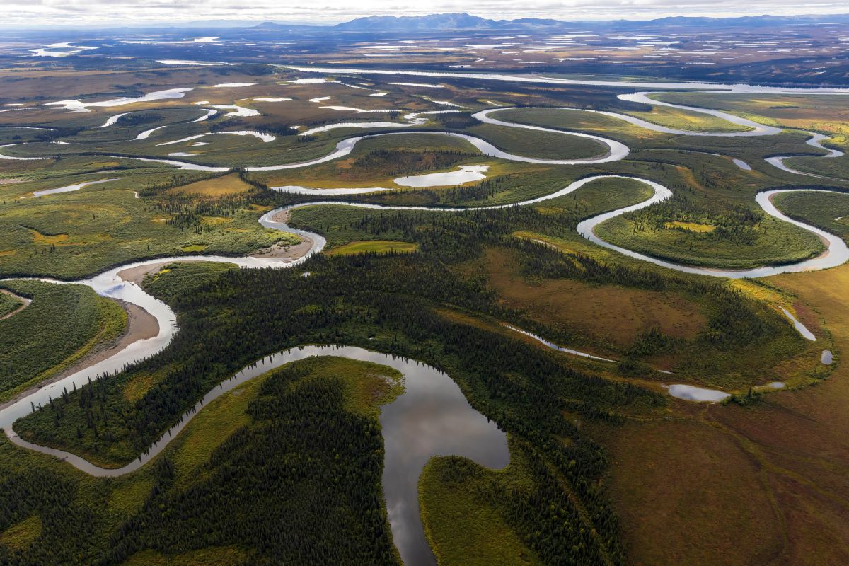 Beautiful aerial landscape of Kobuk Valley National Park in the arctic of Alaska.